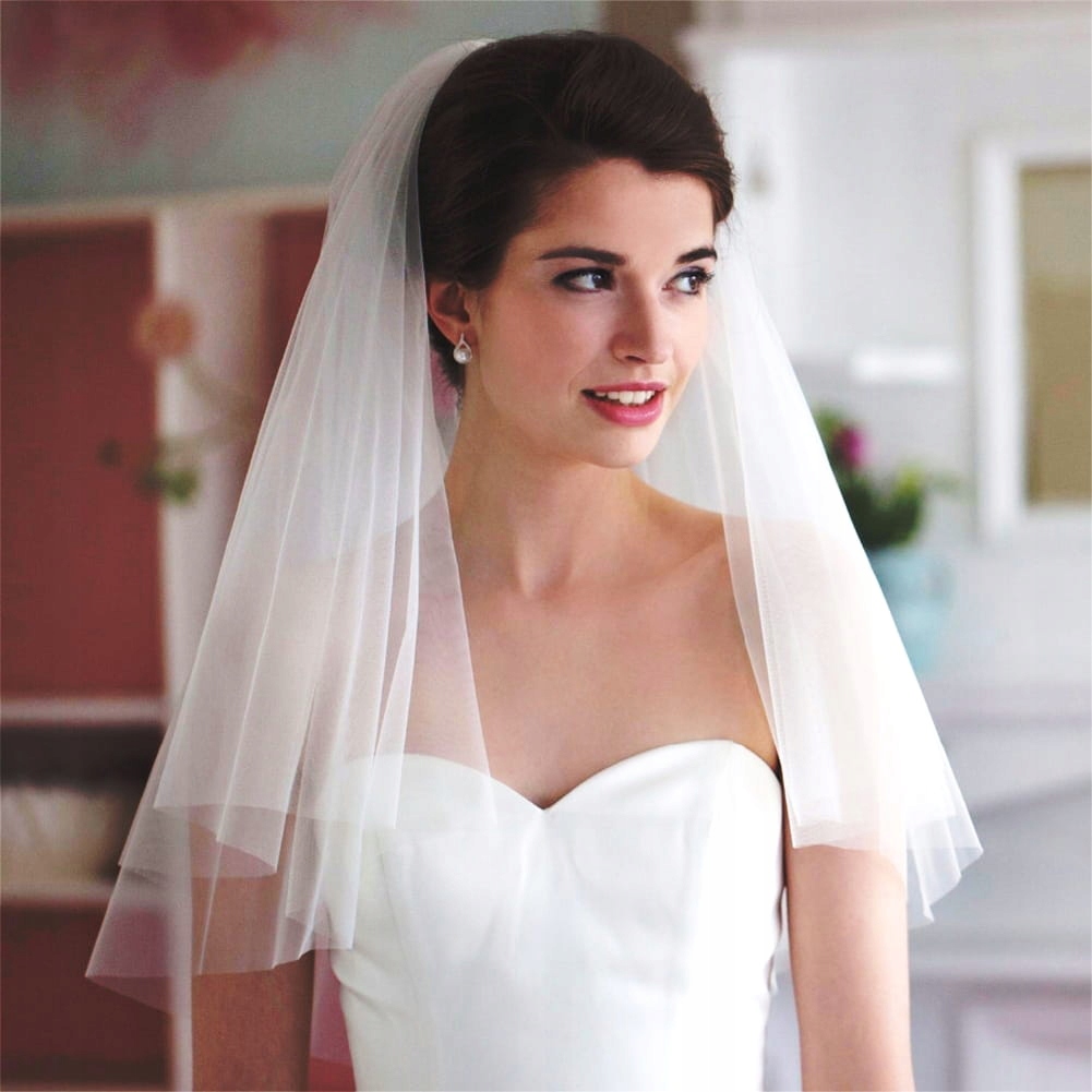 Długi Welon ślubny biały podwójny na ślub lamówka ozdobny na grzebyk Model W4