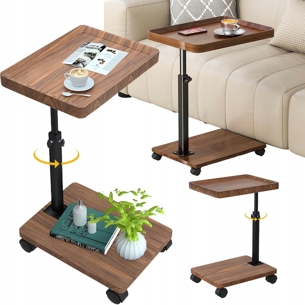 Boční Noční Konferenční Stolek Dřevěný, Nastavitelný, 45-80, Kovová Noha
