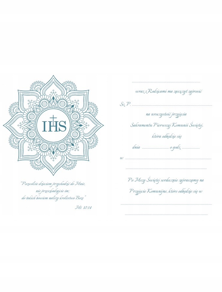 ZAPROSZENIE KOMUNIJNE NA KOMUNIĘ Wysoka Jakość IHS Marka Happenings