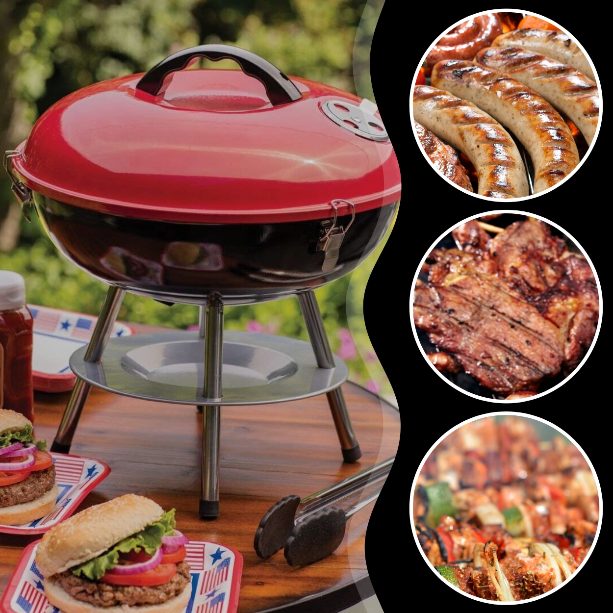 GRILL OGRODOWY WĘGLOWY STOJĄCY NA WĘGIEL 48cm NA KÓŁKACH PRZENOŚNY DO OGROD Długość rusztu 41.5 cm