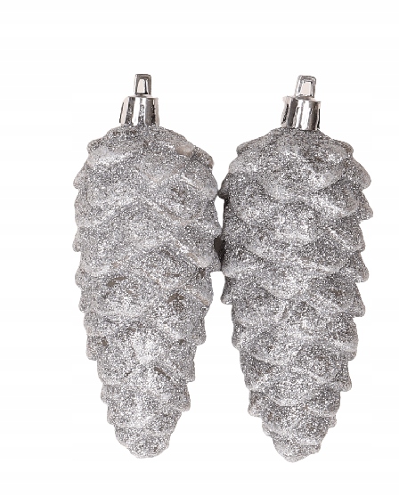 

Brokatowe bombki szyszki srebrne 12cm 2szt