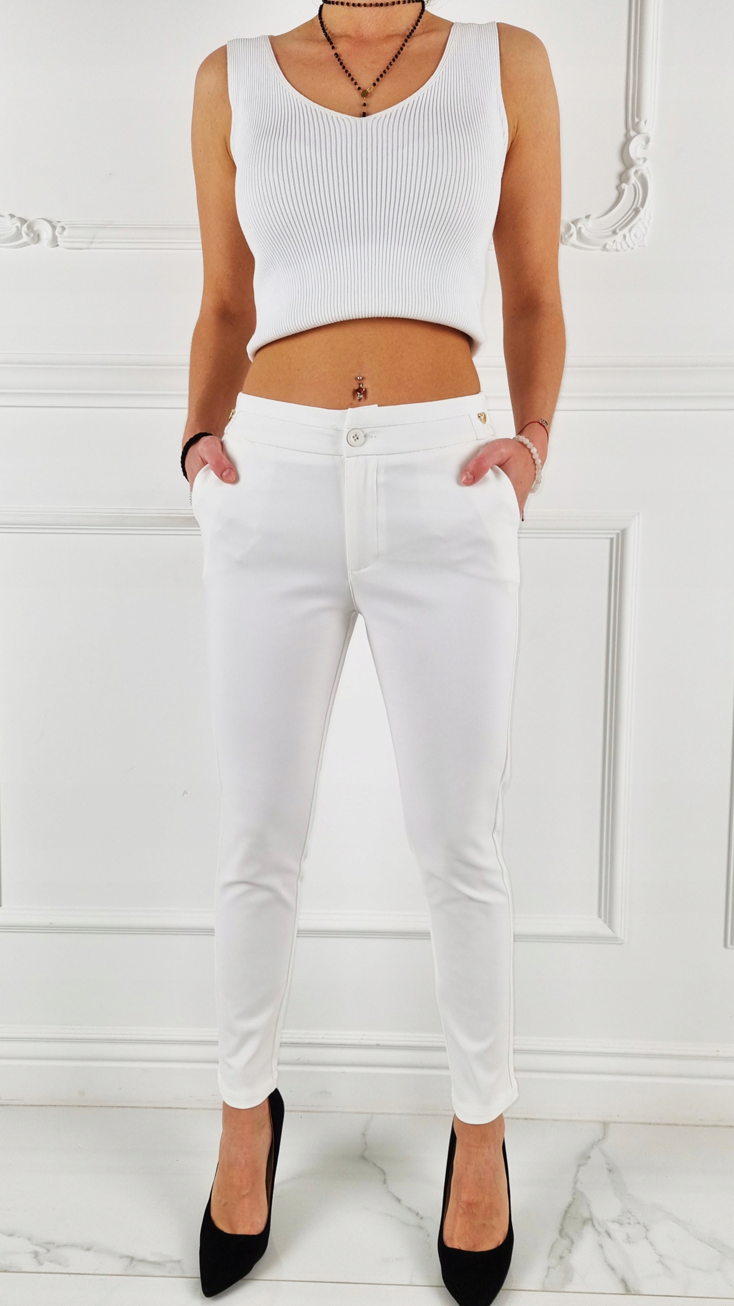 #ELEGANCKIE DAMSKIE SPODNIE - GUMKA 7/8 - FREESIA# Materiał dominujący bawełna