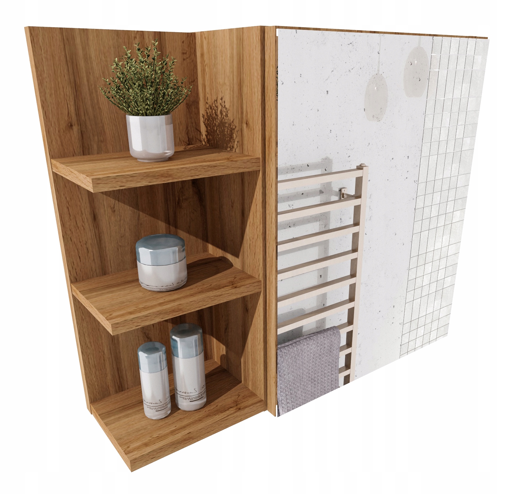 Skříňka Koupelnový Regál Wotan S Policemi Zrcadlo Moderní Závěsná Levá
