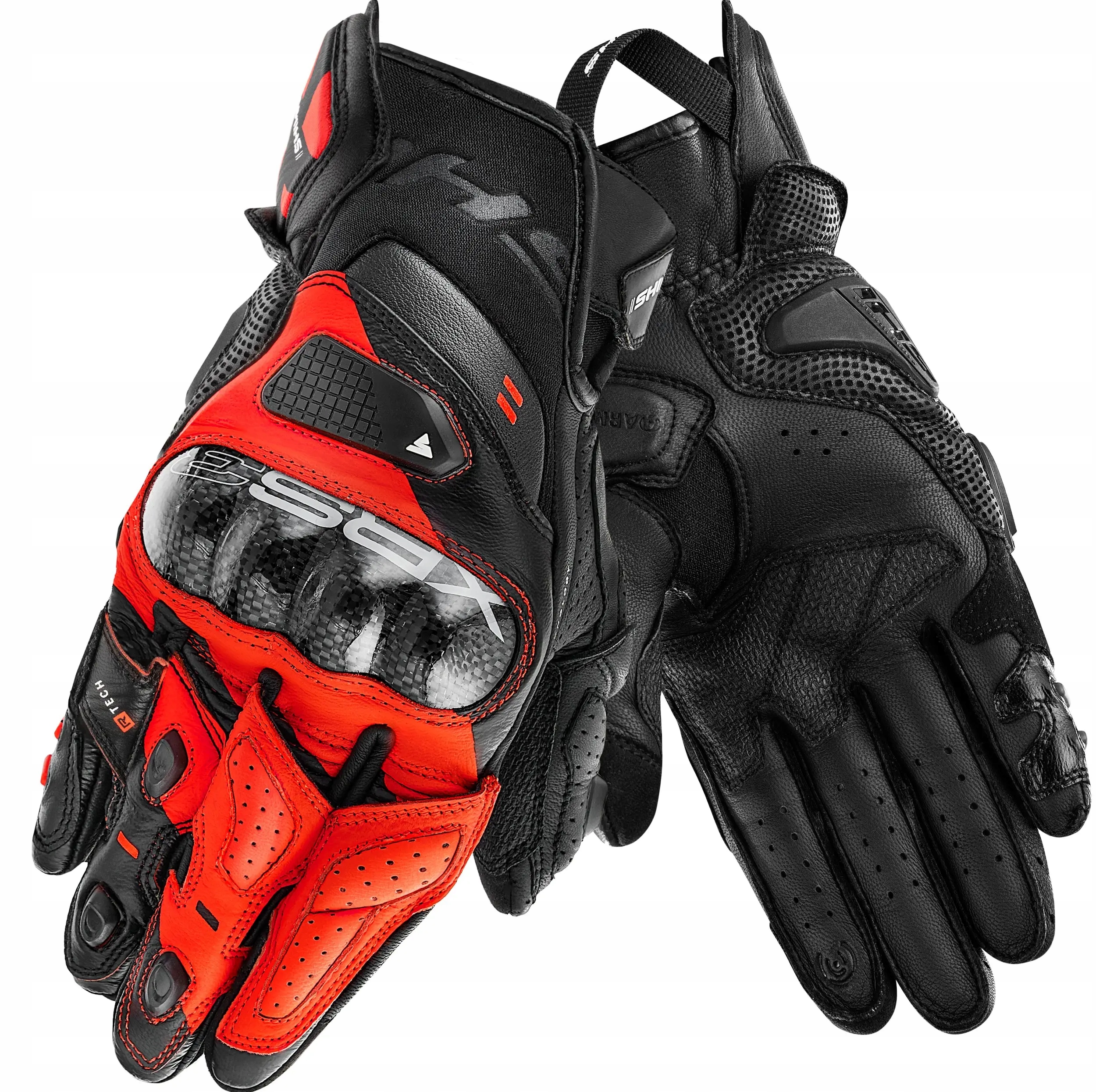Krátke kožené motocyklové rukavice Shima XRS-3 Men Red Fluo XXL