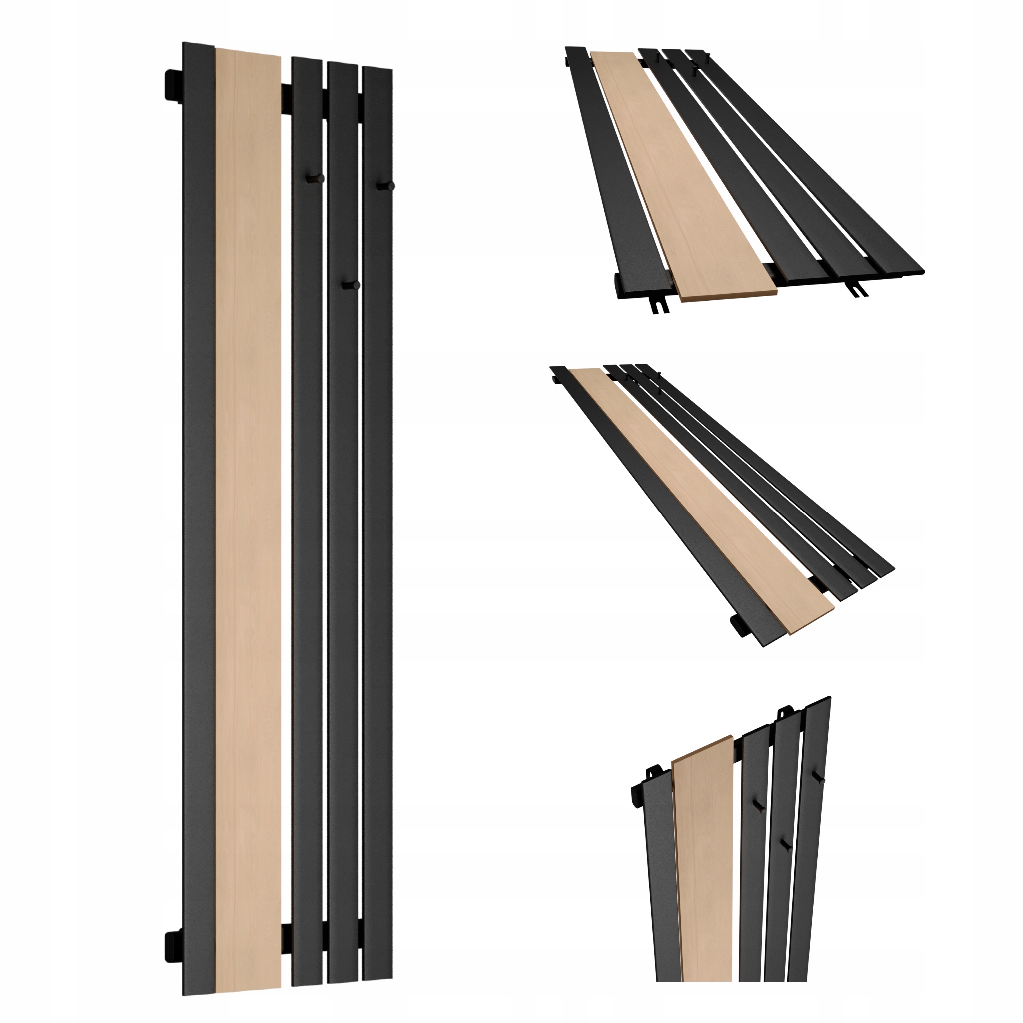 Dekorativní radiátor s věšáky Bello Hook Wood 140x52 Černý Stru