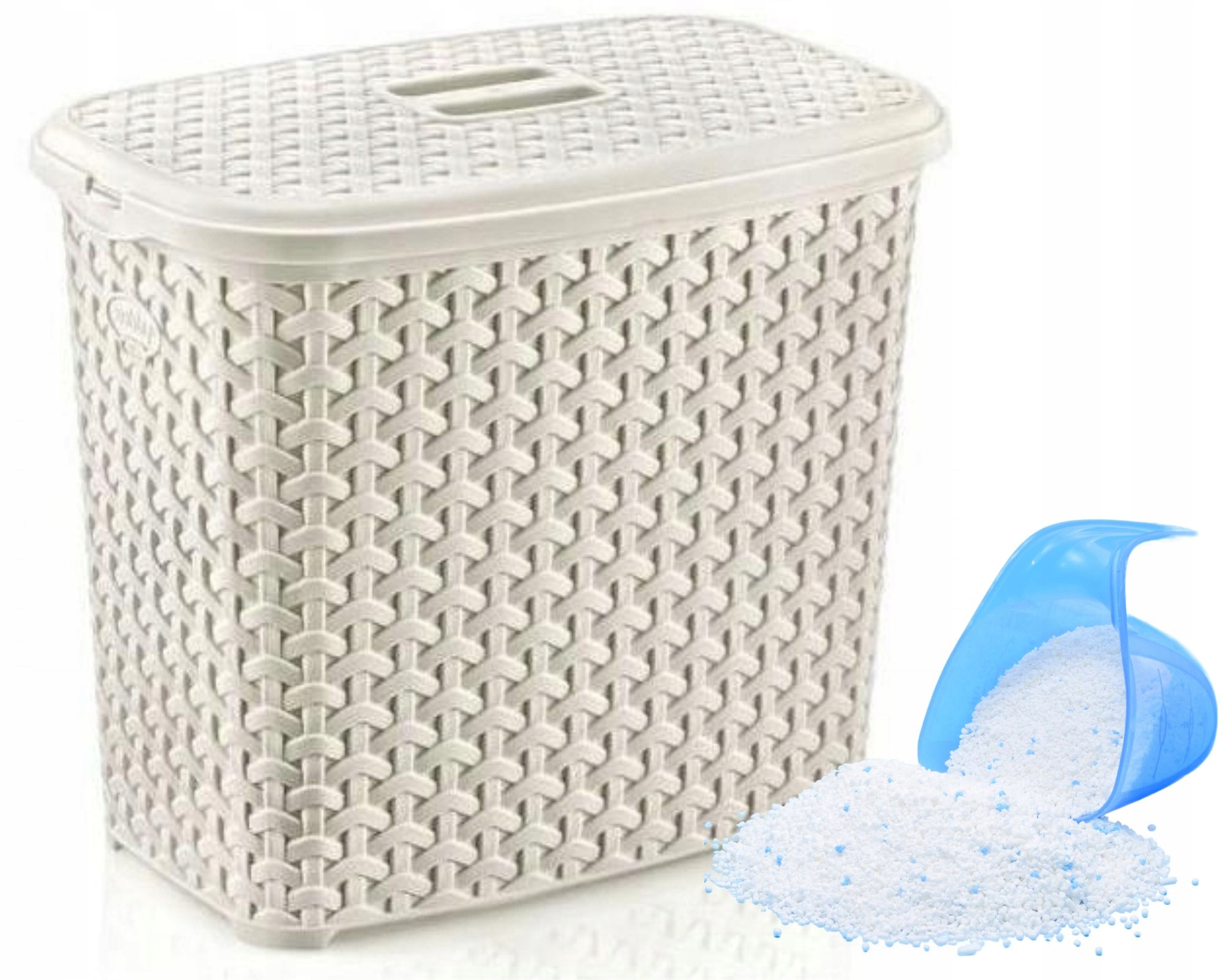 POJEMNIK NA PROSZEK DETERGNETY KAPSUŁKI 2,5L RATTANOWY DO ŁAZIENKI ZAMYKANY