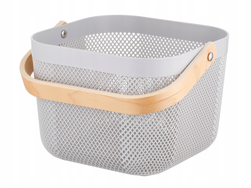 KOSZYK ORGANIZER Z DREWNIANĄ RĄCZKĄ SZARY 23,5X23,5X18CM Kod producenta 340567
