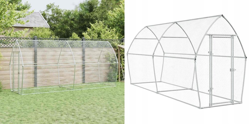 Levně Stříbrná klec pro kuřata, ocel, 400 x 105 x 182 cm