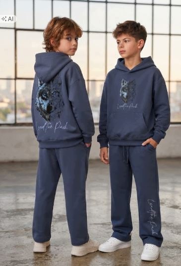 Komplet dresowy chłopięcy z motywem wilka Bluza z kapturem spodnie dres 122