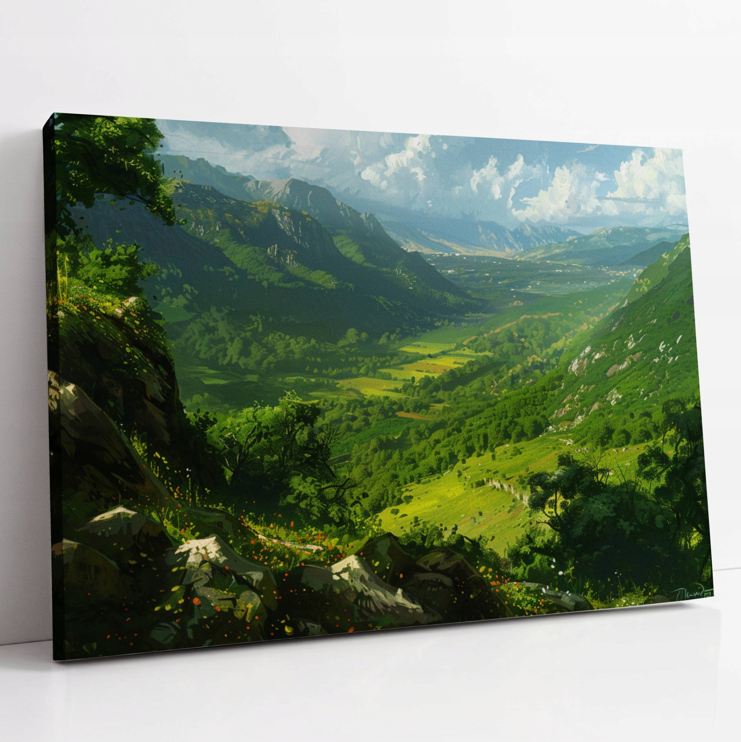 Obraz na plátně Zelené údolí mezi horami, krajina do obývacího pokoje 120x80