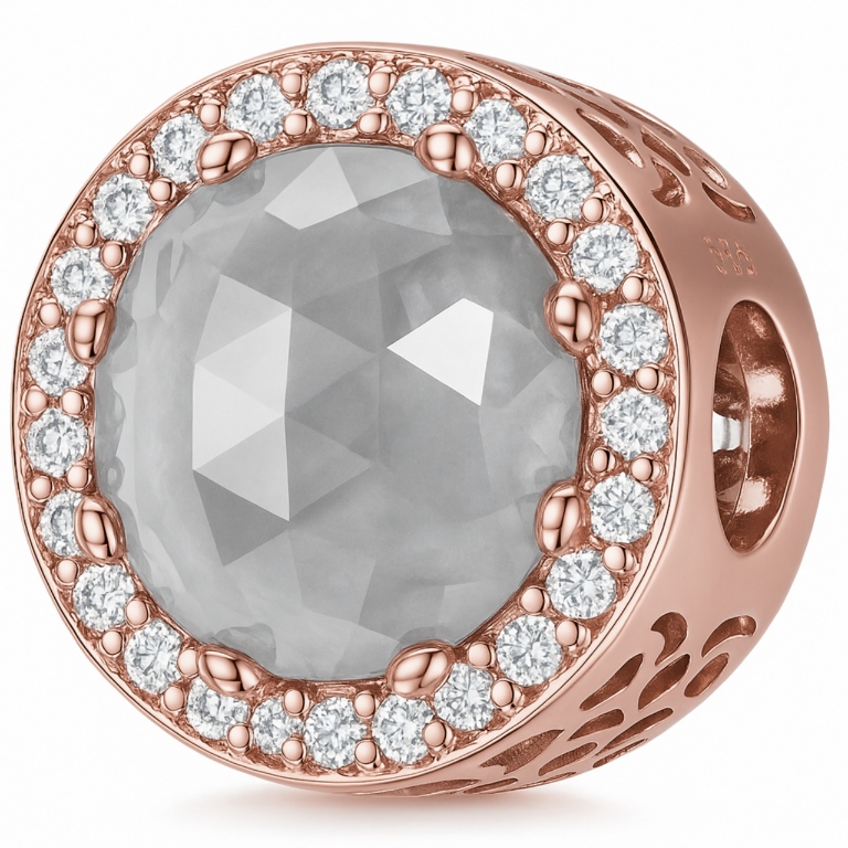 Charms Pozlacený bílý korálkový kámen s bílým krystalem Stříbro 925