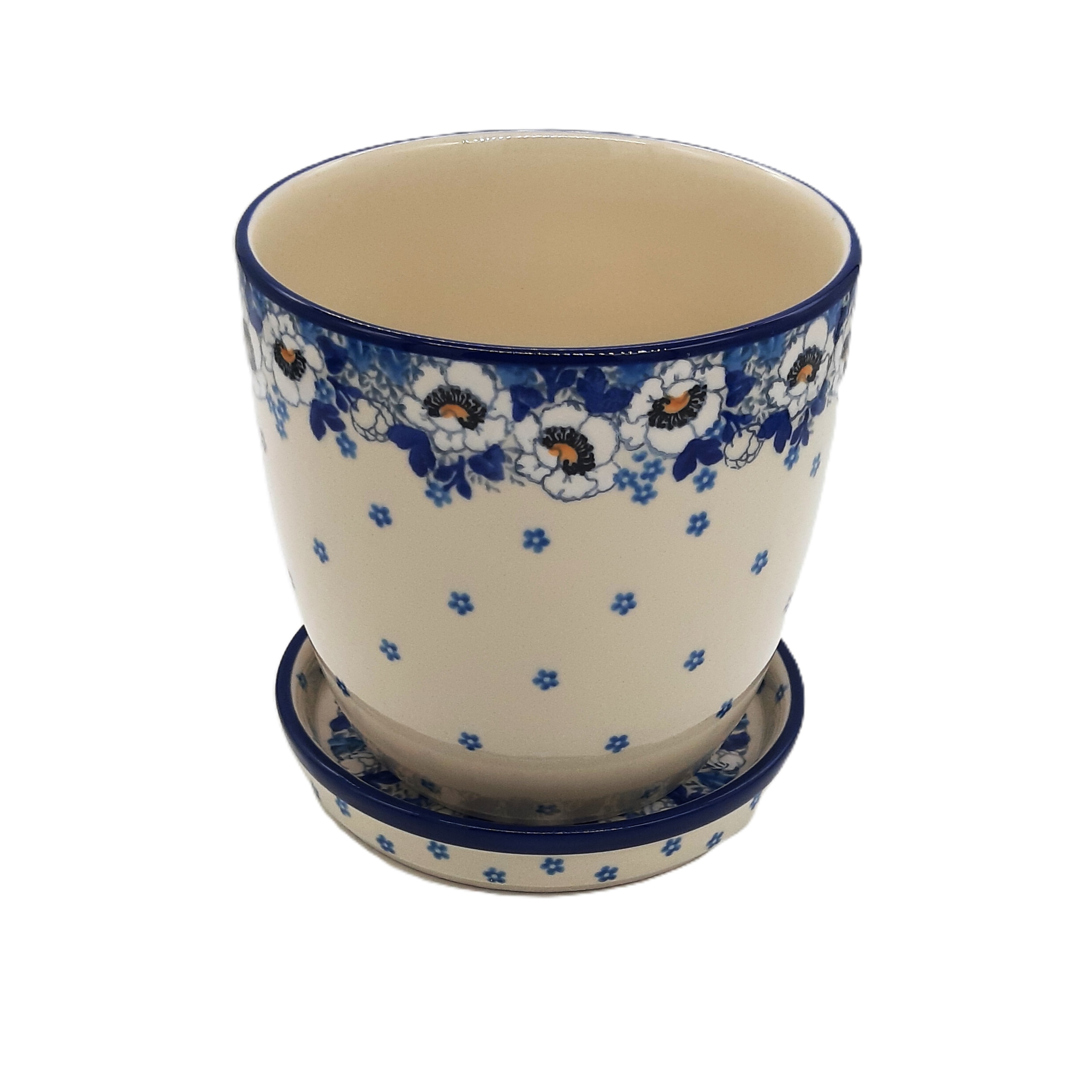 Doniczka ceramiczna Bolesławiec 14,5 cm, anemony, Ceramika Bolesławiec