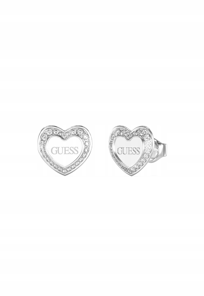 Stříbrné náušnice Guess srdce s krystaly Amami JUBE04035JW