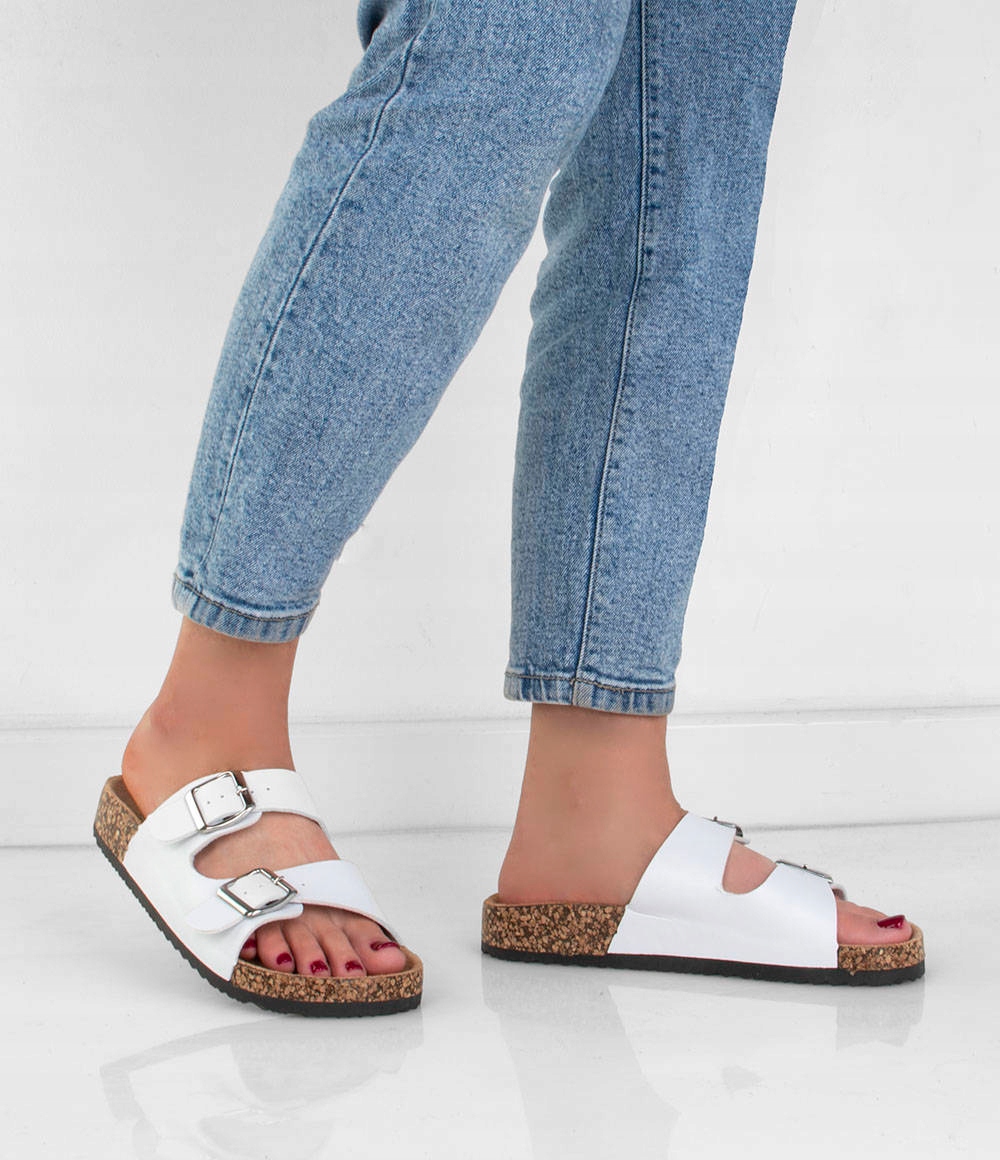 KLAPKI Z KLAMRAMI PASKI EKOSKÓRA BIAŁE 36 Płeć kobieta