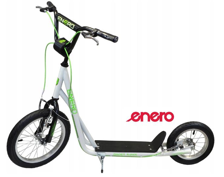 Duża Hulajnoga Gratisy pompowane koła hamulce 16 Ghost Raider Biało-zielo