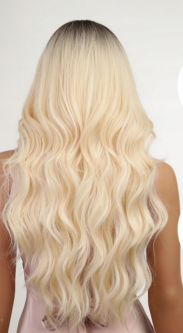 Oufei Ombre blond paruka s ofinou, syntetické vlasy jako přírodní 66 cm
