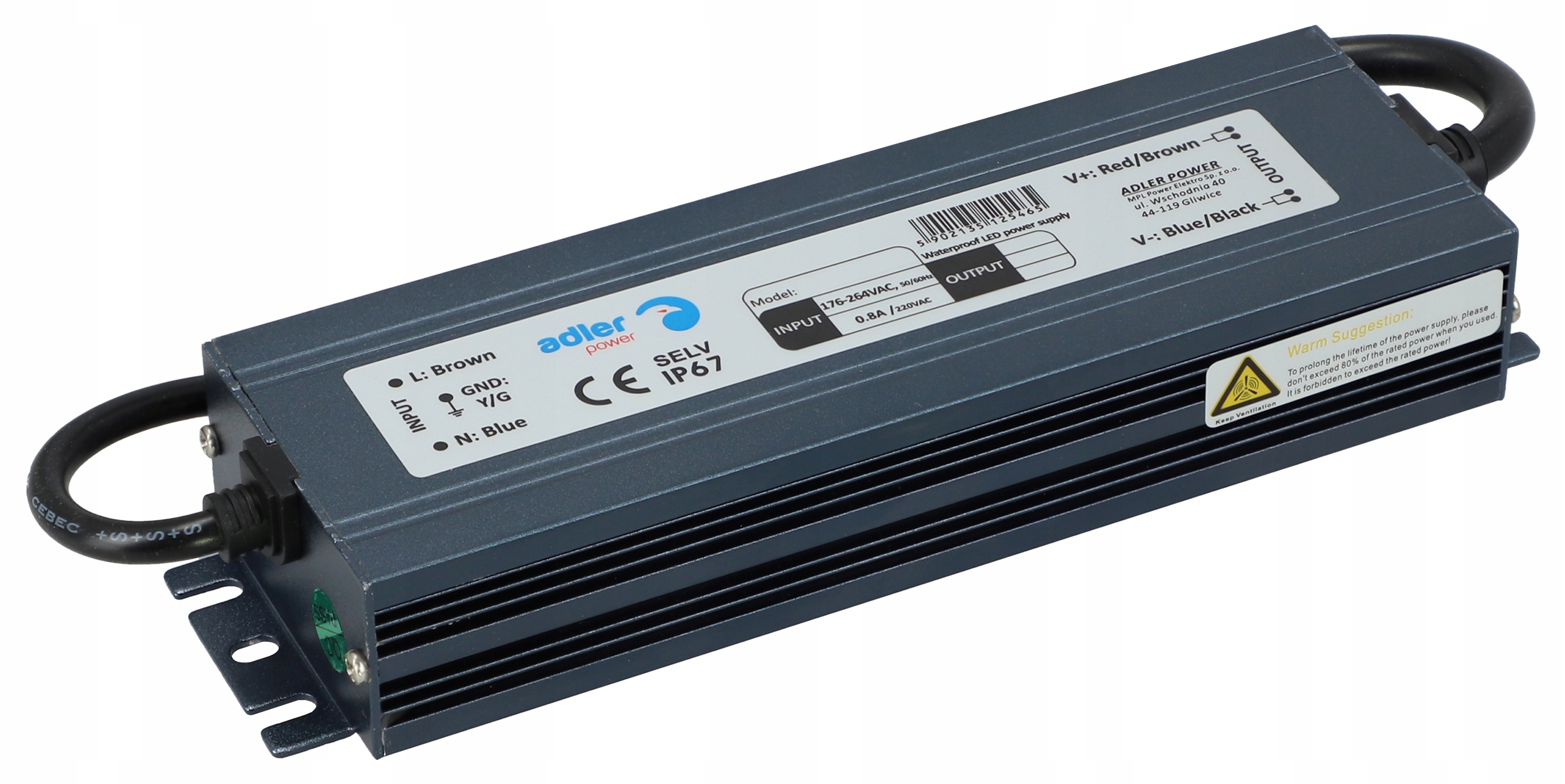 Napájecí zdroj 24V pro Led pásky 200W 8A vodotěsný, hermetický, IP67 Adws plochý