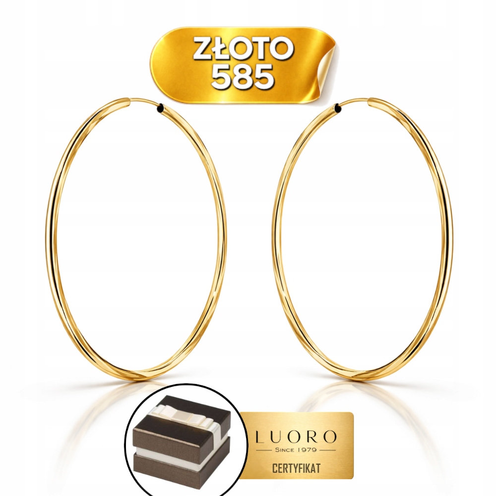 Náušnice Zlaté 585 14K Kolečka Diamantové 4 CM Kreol Elegantní