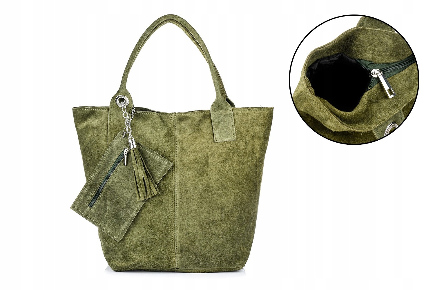 Olivová dámská kabelka, velká kožená shopper taška, kabelka A4 do školy