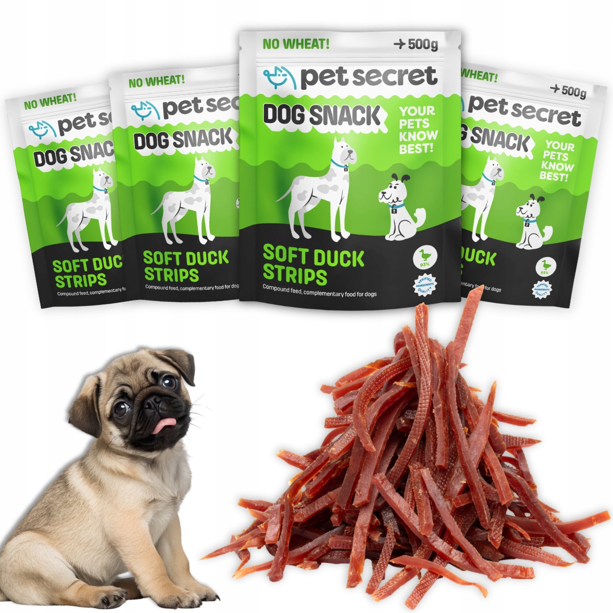 Příchutě pro psa 4x500g Měkké kachní masové proužky Pet Secret
