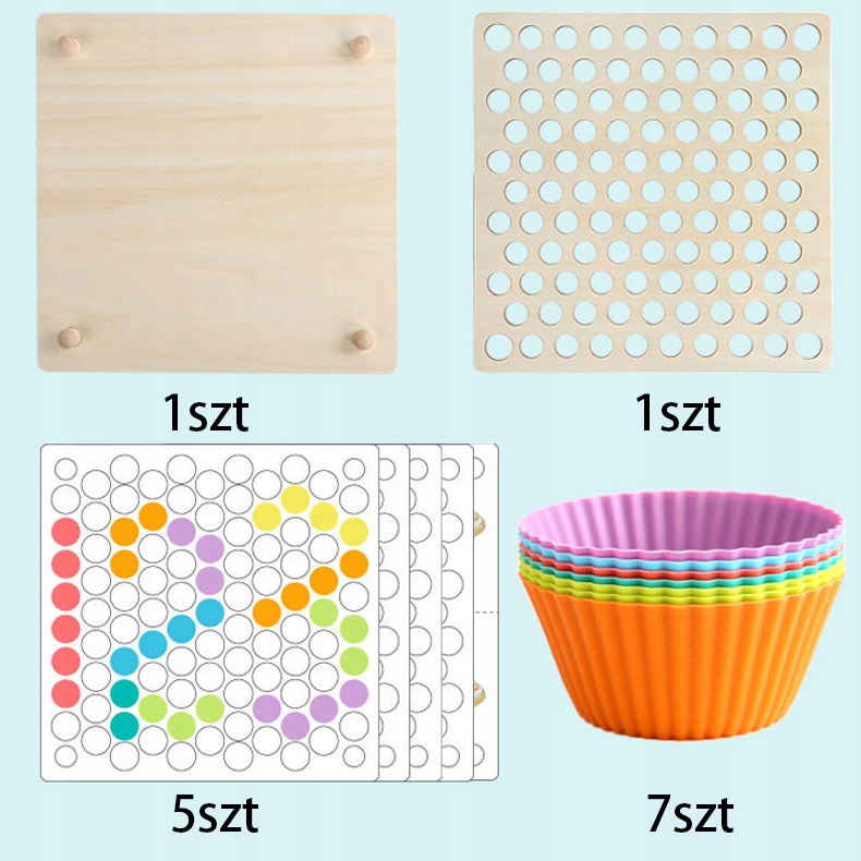 MONTESSORI DREWNIANA UKŁADANKA KULKAMI MONTESSORI Materiał drewno