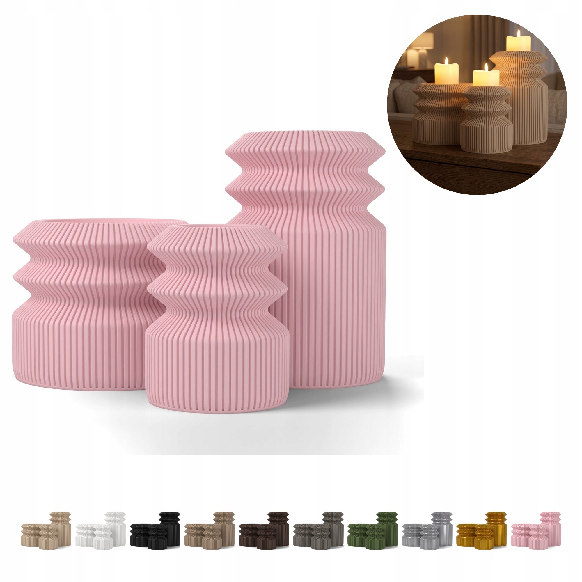 Led sloupkové svícny Shiro, sada 3 ks, barva růžová sakura