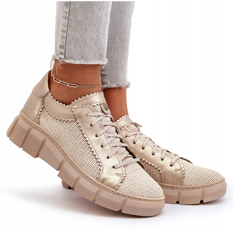 Dámské Šněrovací Kožené Polobotky Maciejka 05850-22 Světle Béžové 41