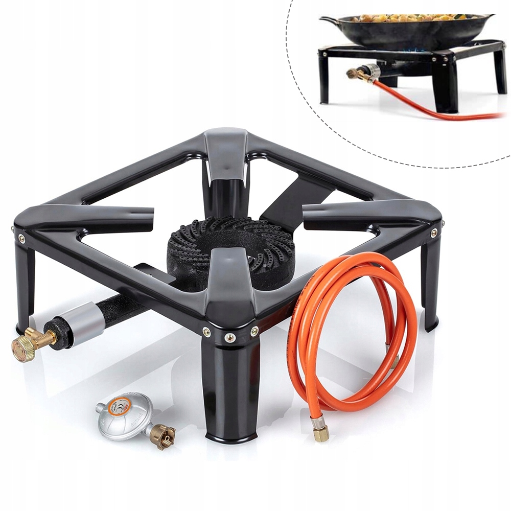 Plynová Stolička 8KW 40x40 litinový Hořák Kuchenka sada reduktor +150cm Hadice