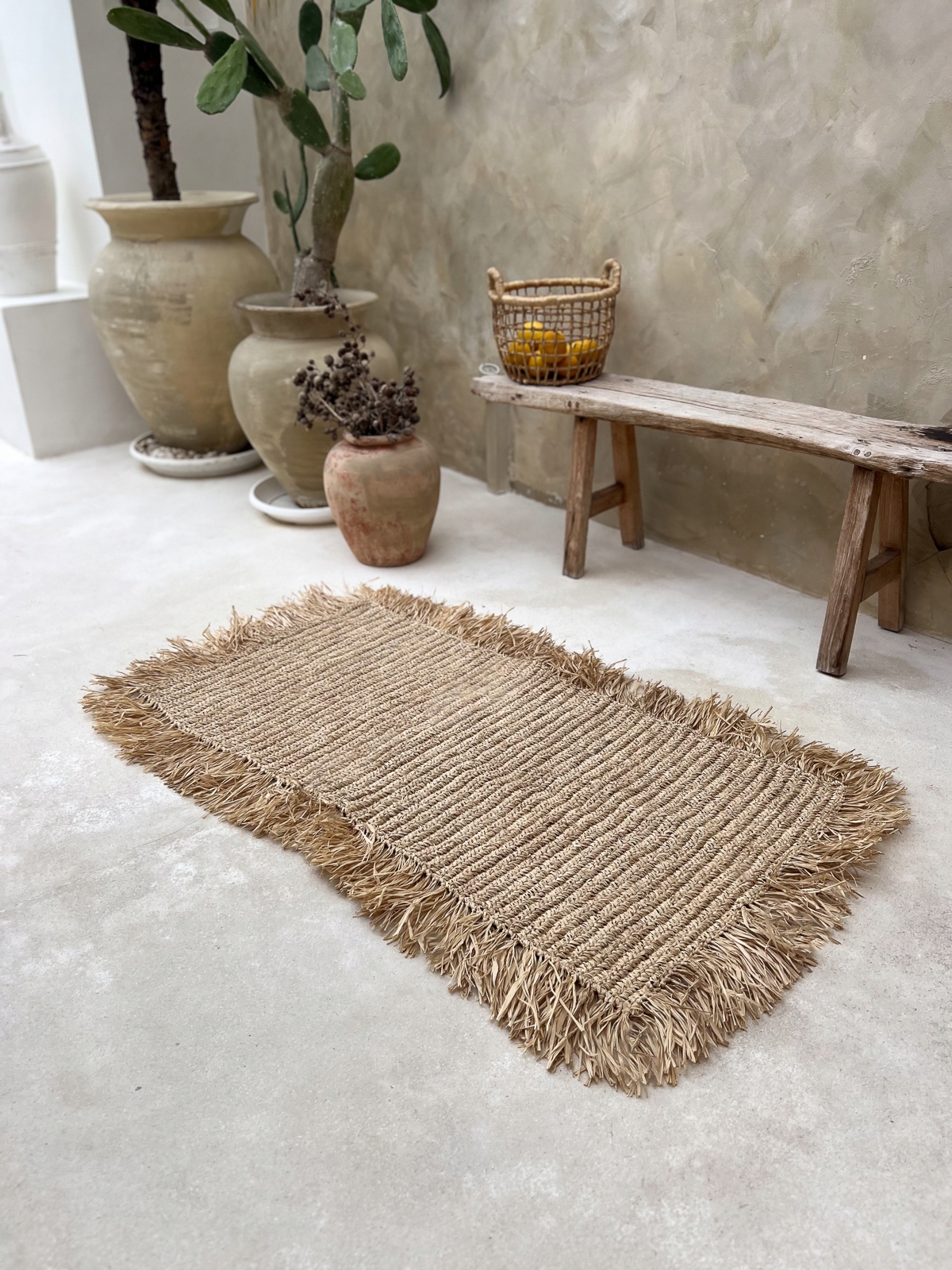 Koberec z Rafii Slamený z morskej trávy Obdĺžnikový, prírodný, pletený