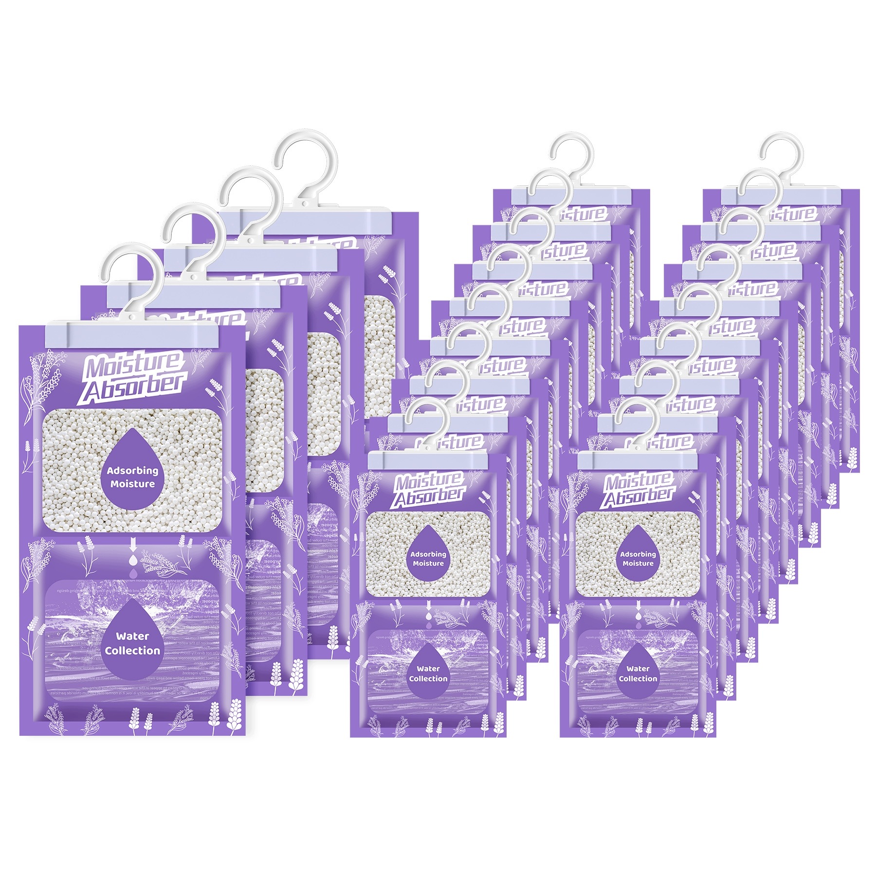 20 x vonný pohlcovač vlhkosti do koupelnové skříňky 500 ml sáčky Levandule