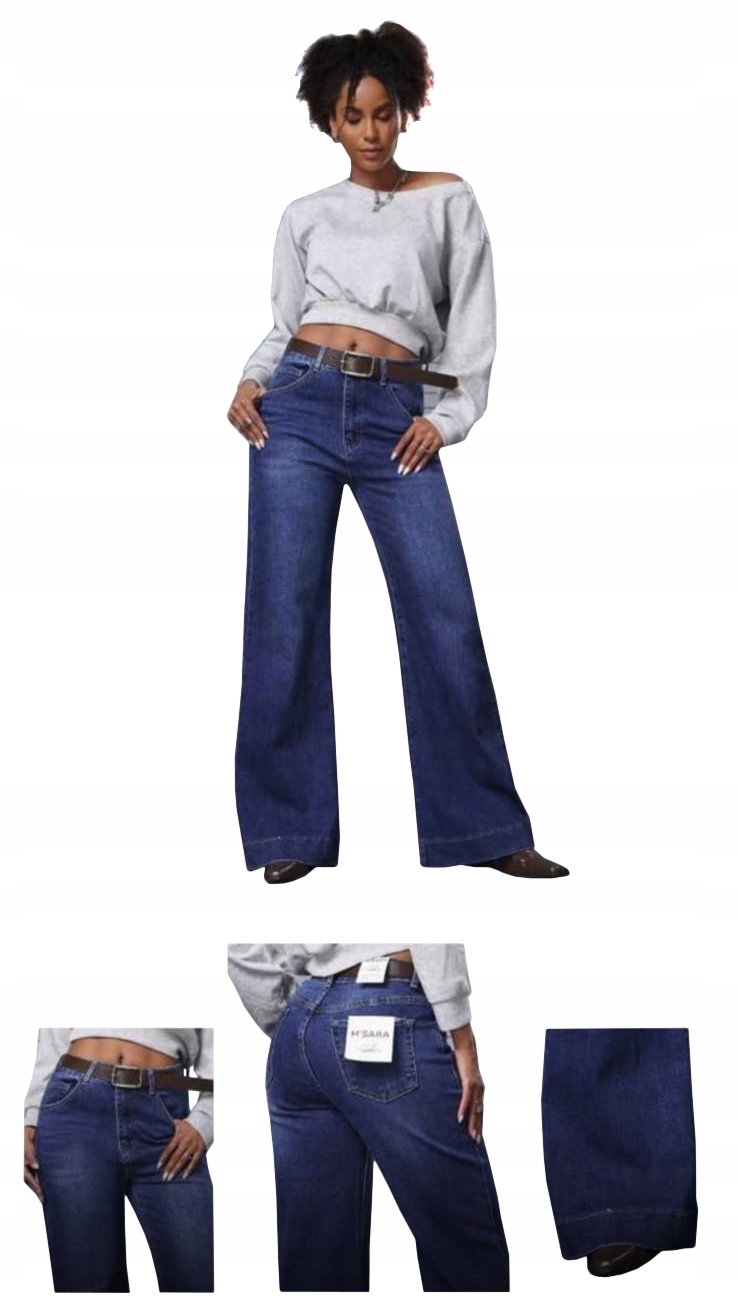 M.Sara Dámské Kalhoty Džíny Široké Nohavice Vysoký Pas 46/3XL