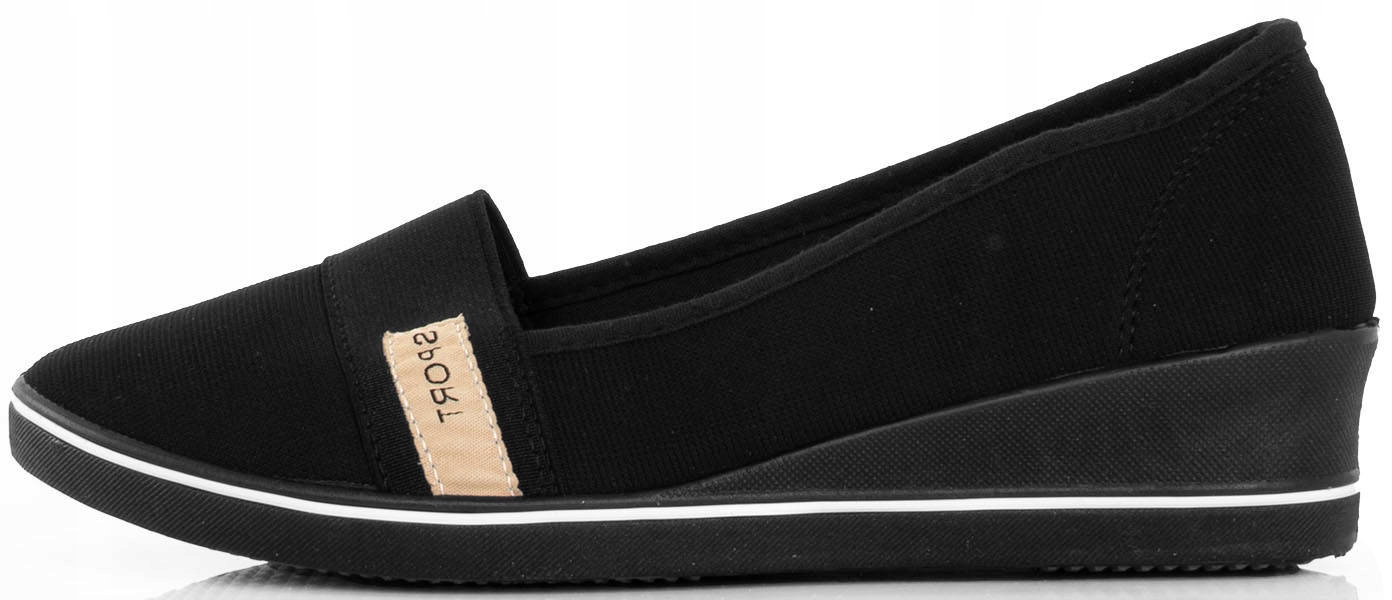 TENISÓWKI BALERINKI CZARNE NA KOTURNIE 38 Rozmiar 38