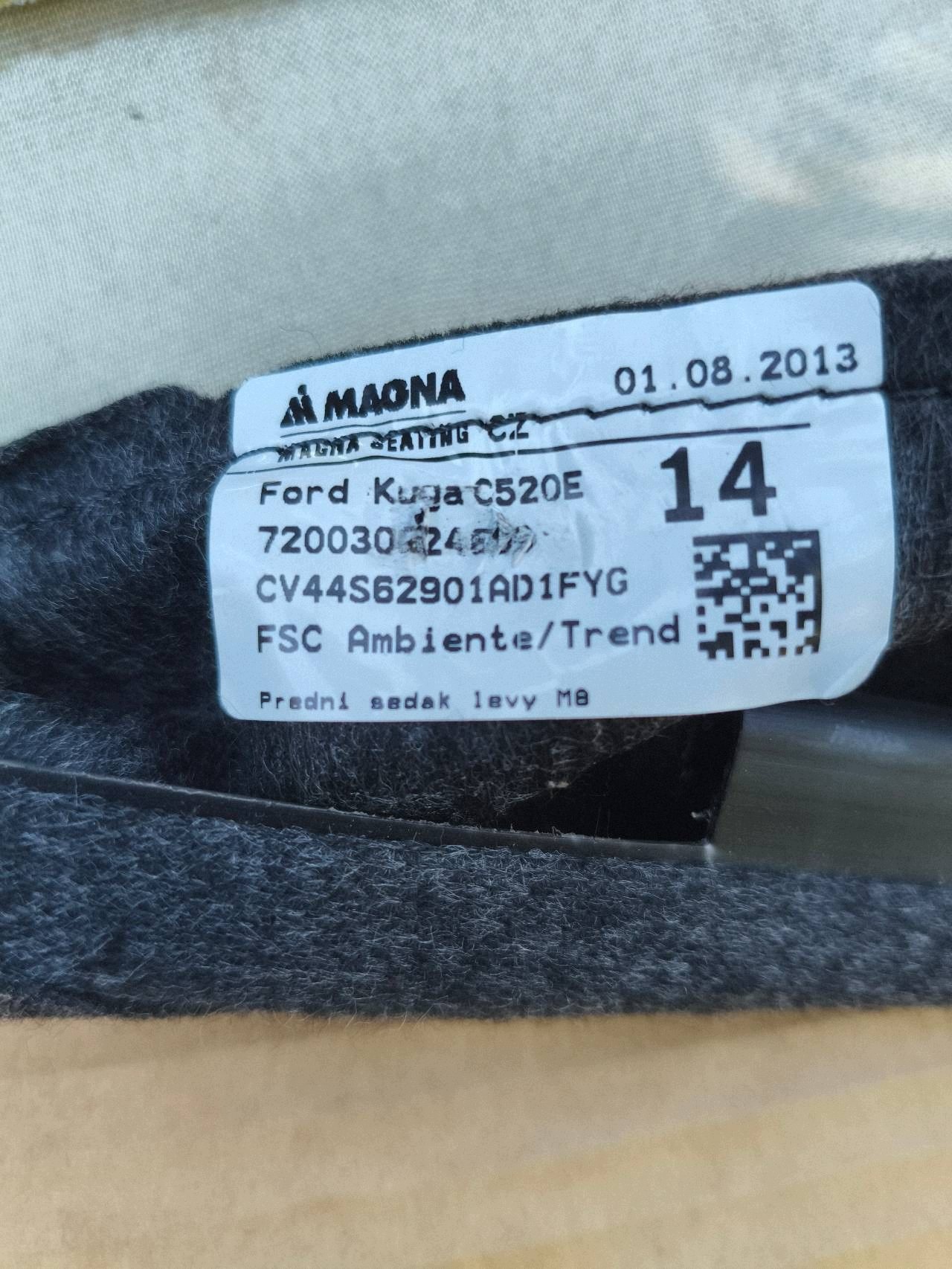 side upholstery siedziska seat driver´s left front Ford Kuga MK2