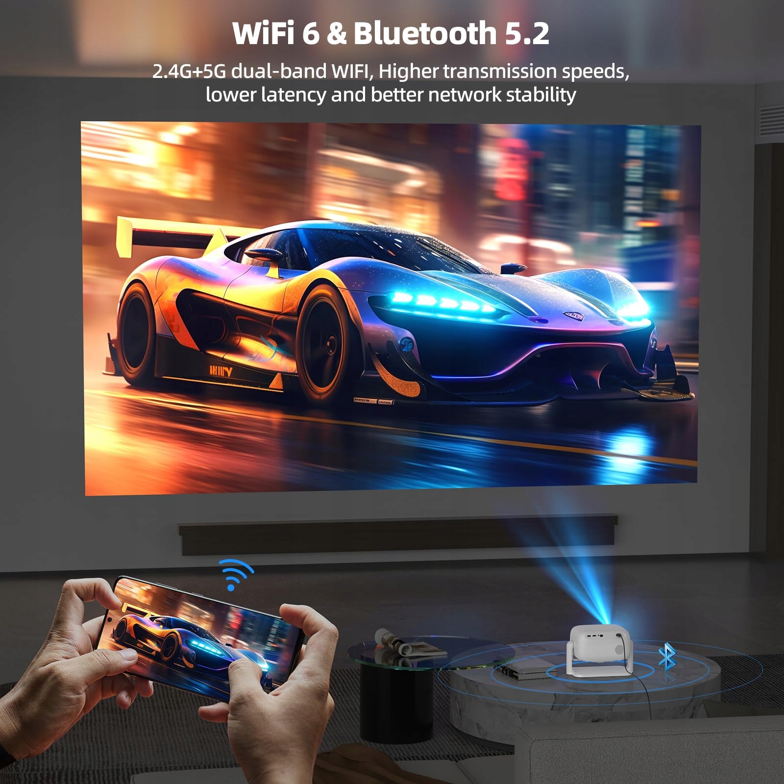 BETTDOW Projektor 4K Smart WiFi6 Bluetooth 5.2 Autofokus Biały — miniatura 5