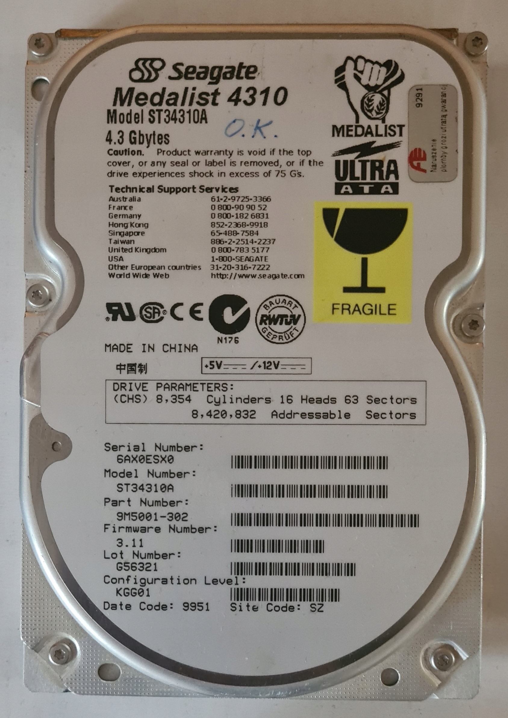 Seagate ST34310A 4,3 GB Producent Seagate