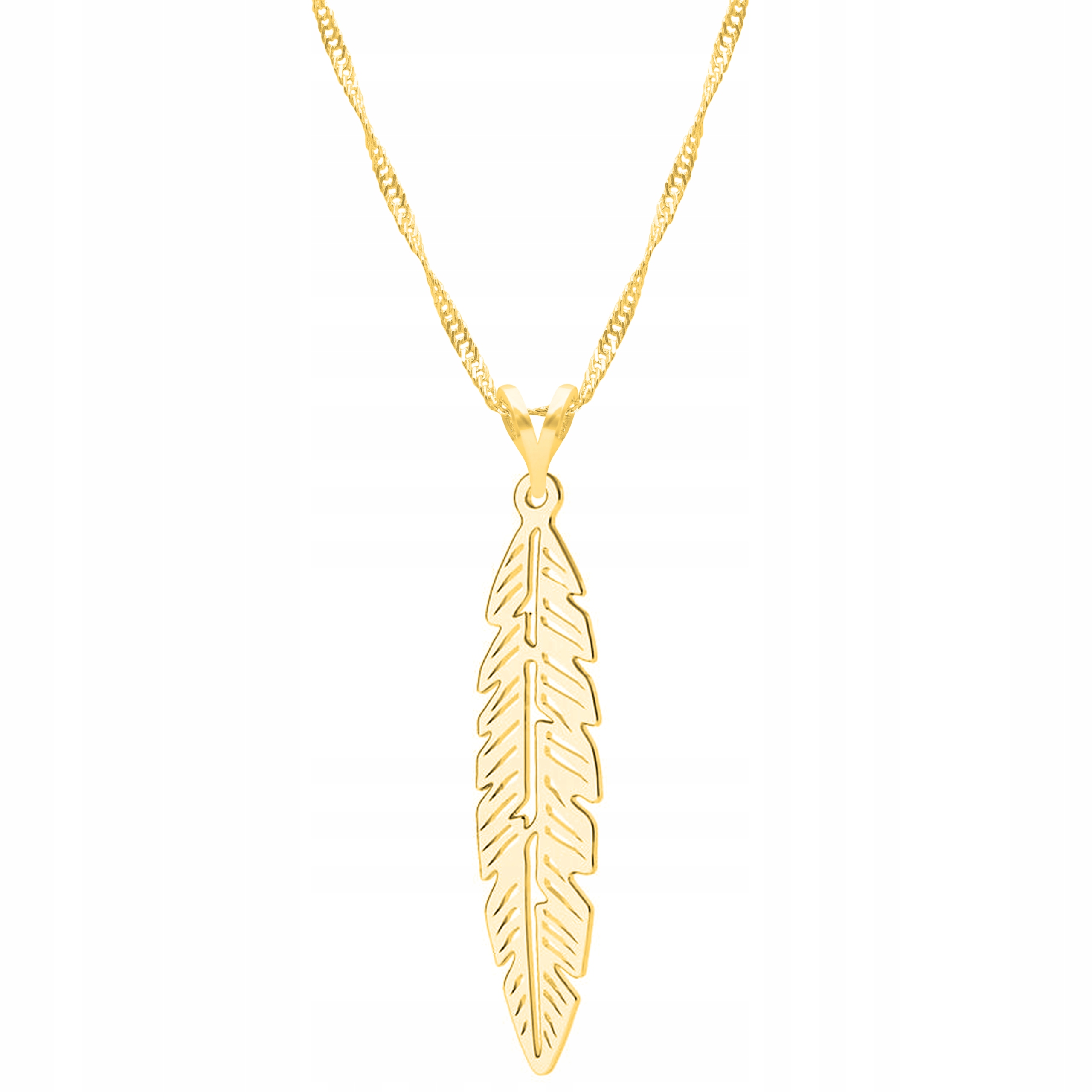 Zlatý náhrdelník Pírko Dlouhé pero Přívěsek List Stříbro 925