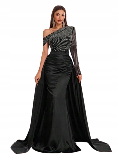 Shein Šaty Černé S Flitry Na Jedno Rameno L 1 Hl