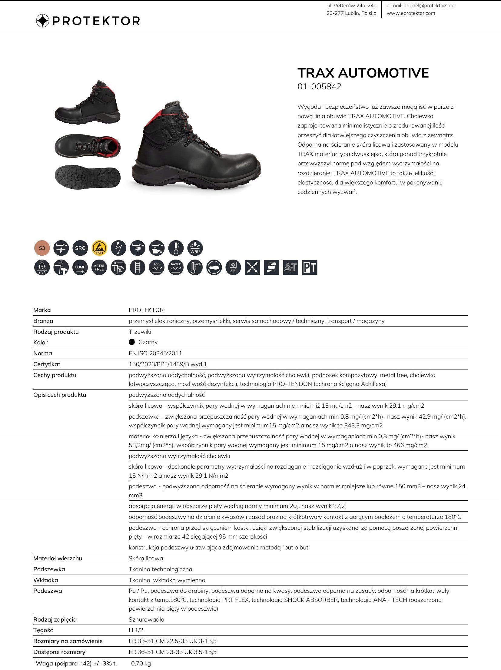 Obuwie robocze trzewiki S3 SRC TRAX AUTOMOTIVE 46 Model TRAX AUTOMOTIVE 3.0 L