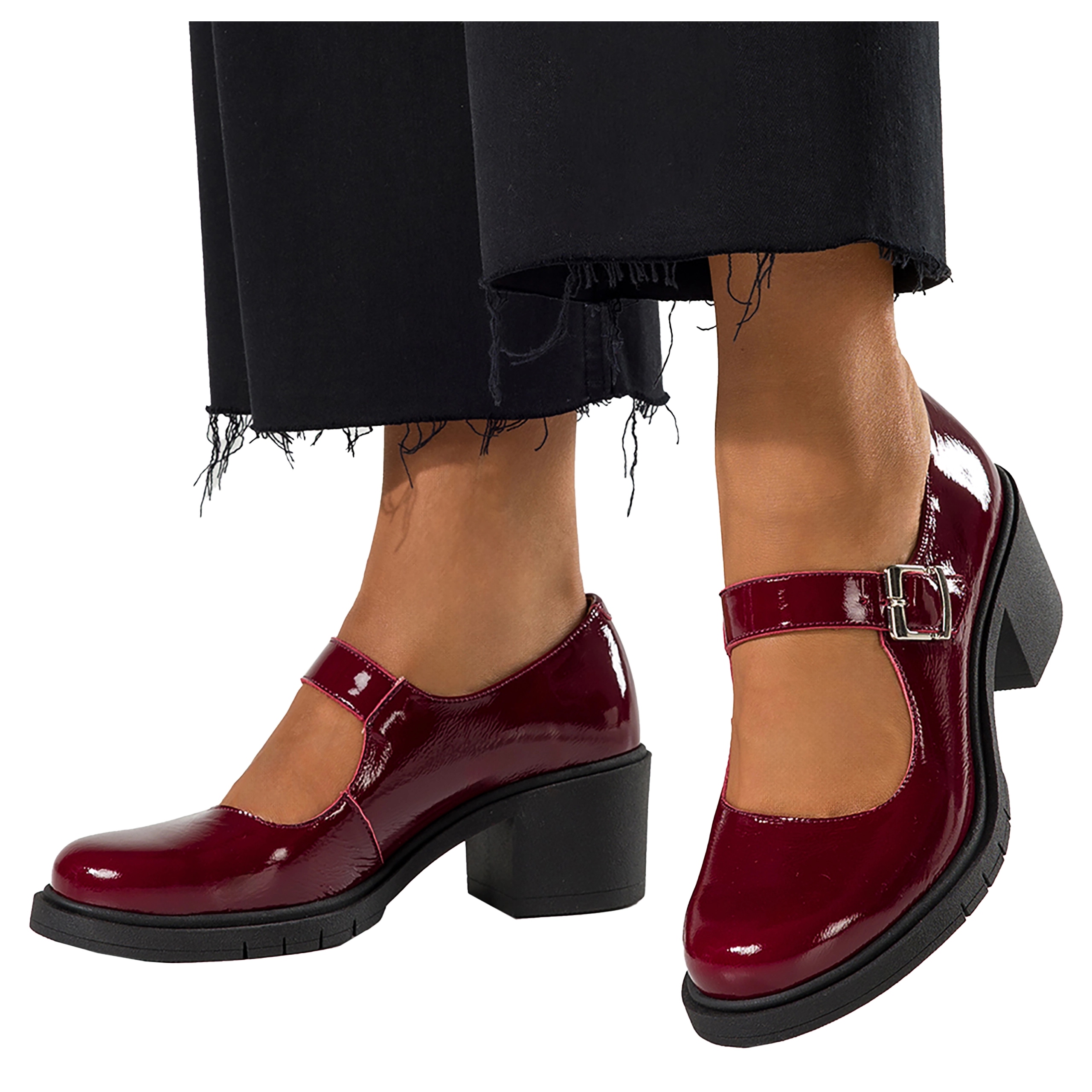 Kožené lodičky Dámské Bordové Lakované Stabilní Podpatek Klocek r 39
