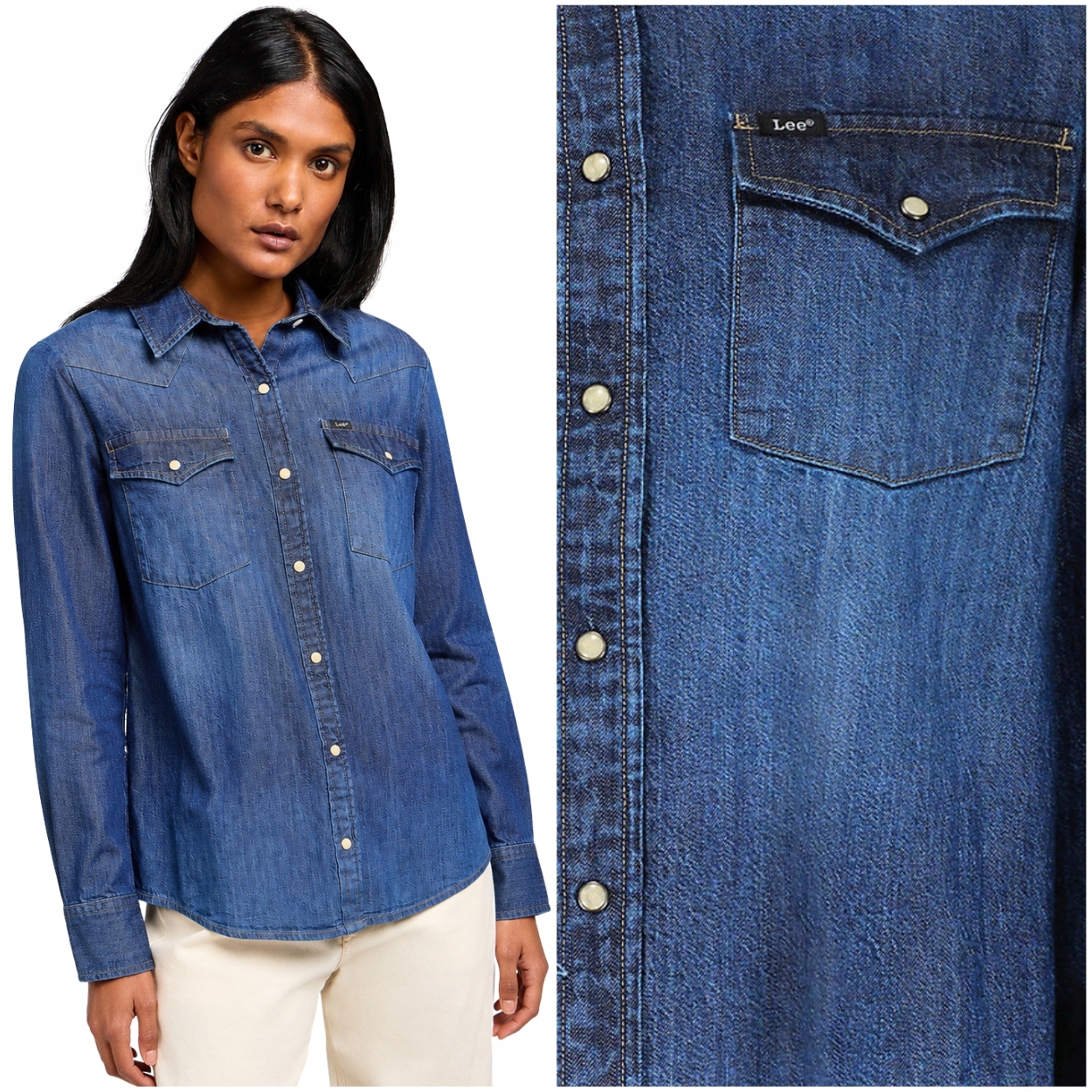 Lee Regular Western Shirt The Woods dámská džínová košile s patentkou L