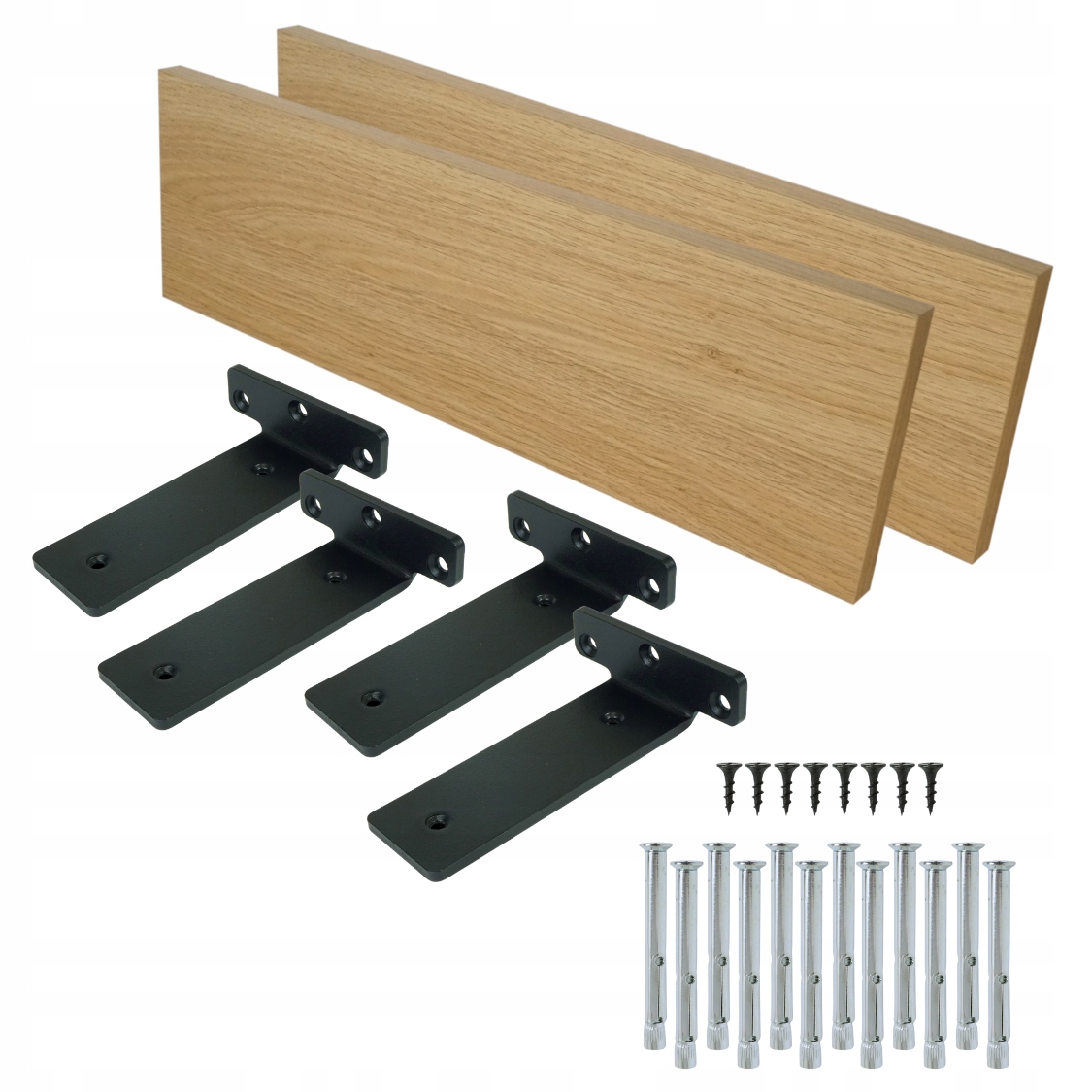 2x nástěnné police 50 x 15 cm dekor dub 03, závěsná police držák