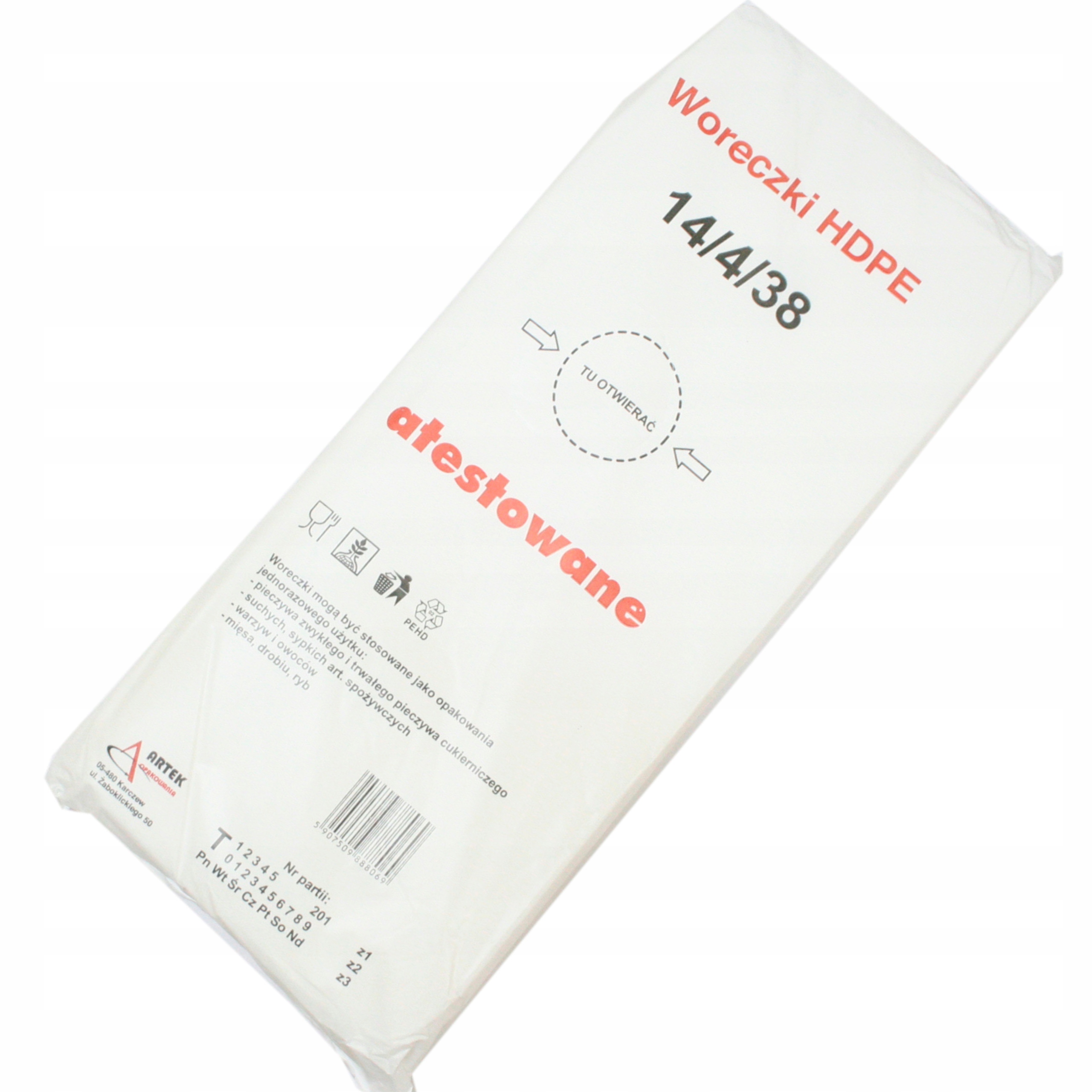 WORECZKI TOREBKI FOLIOWE HDPE ŚNIADANIOWE NA ŻYWNOŚĆ 14x38 cm ATESTOWANE EAN (GTIN) 5907509888069