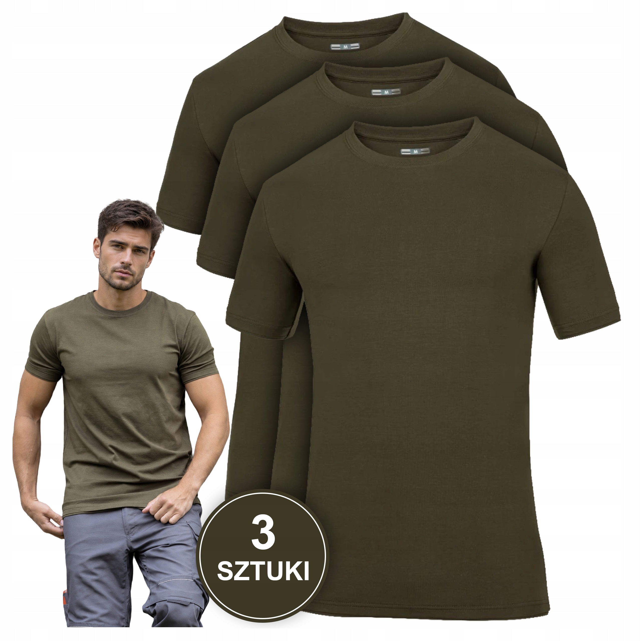 3x Pánské Tričko Vojenské taktické outdoorové armády Khaki 180 g/m² L