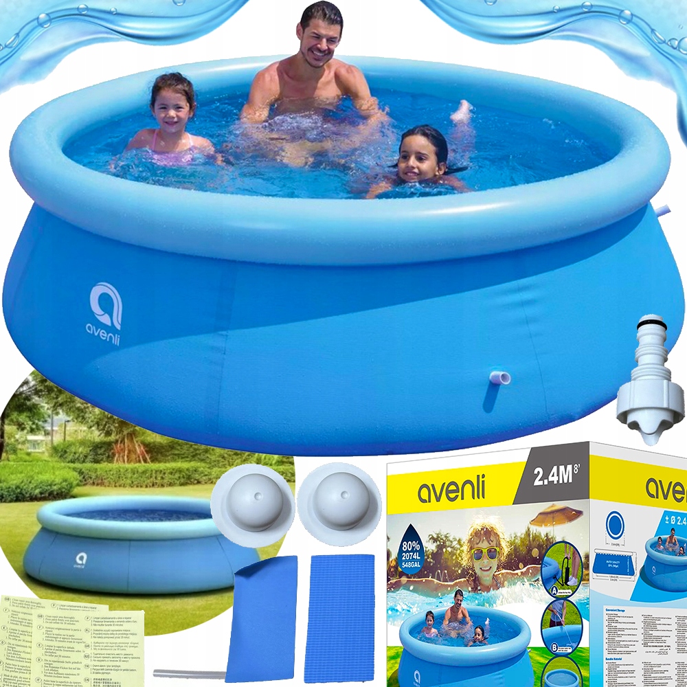 Basen Rozporowy Rodzinny Ogrodowy Okrągły Z Kołnierzem Dmuchany 240 X 63 CM