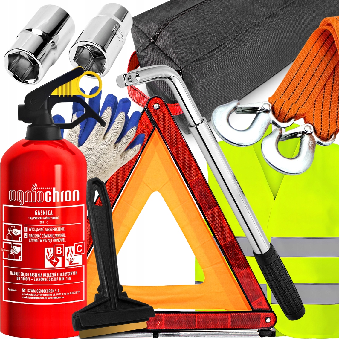 Hasicí Přístroj Trojúhelníková vesta Murska 575 Klíč na kola Lanko Taška Rukavice