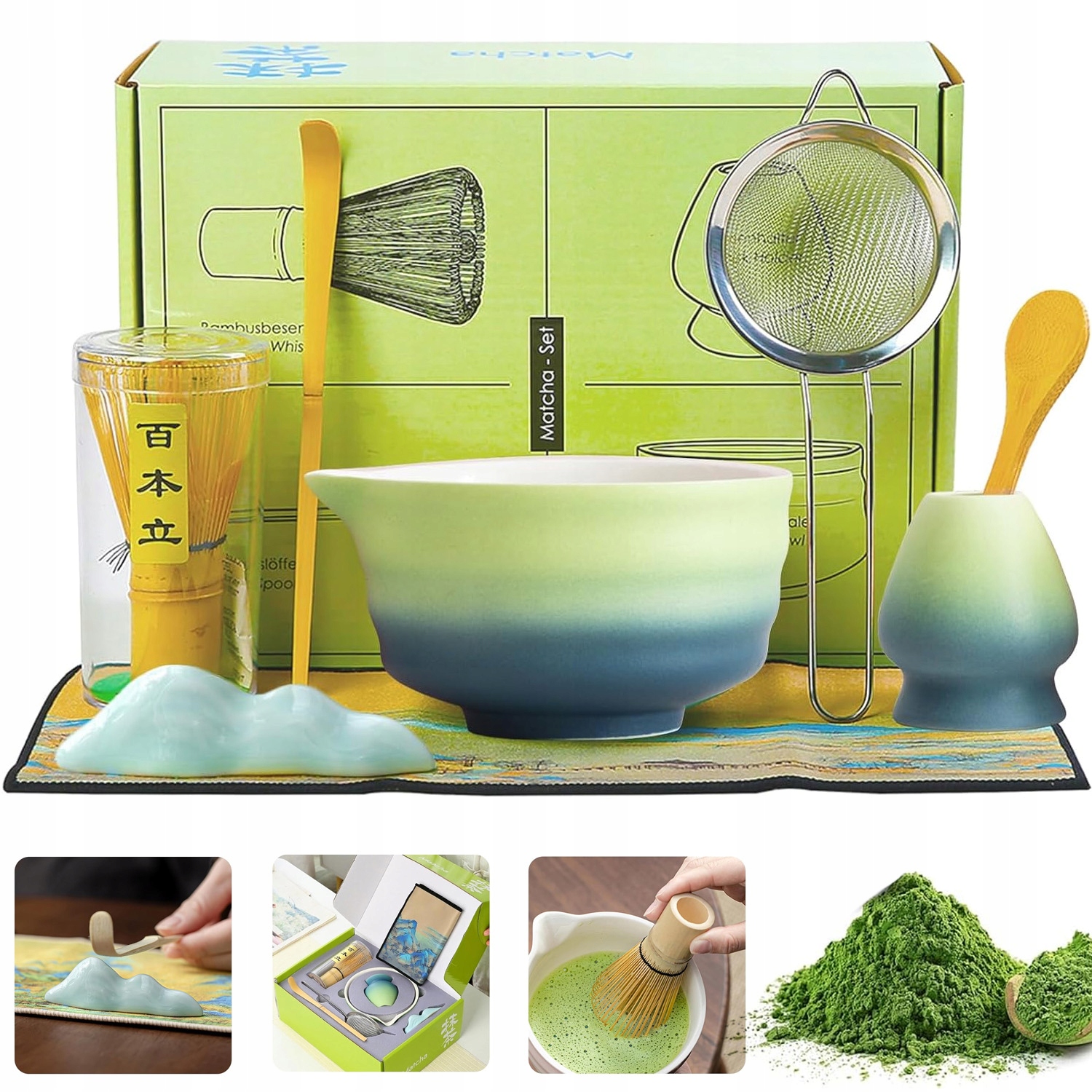 Levně Bambusová Sada Na Přípravu Matcha Čaje Metlička Lžička Síto Matcha 7V1