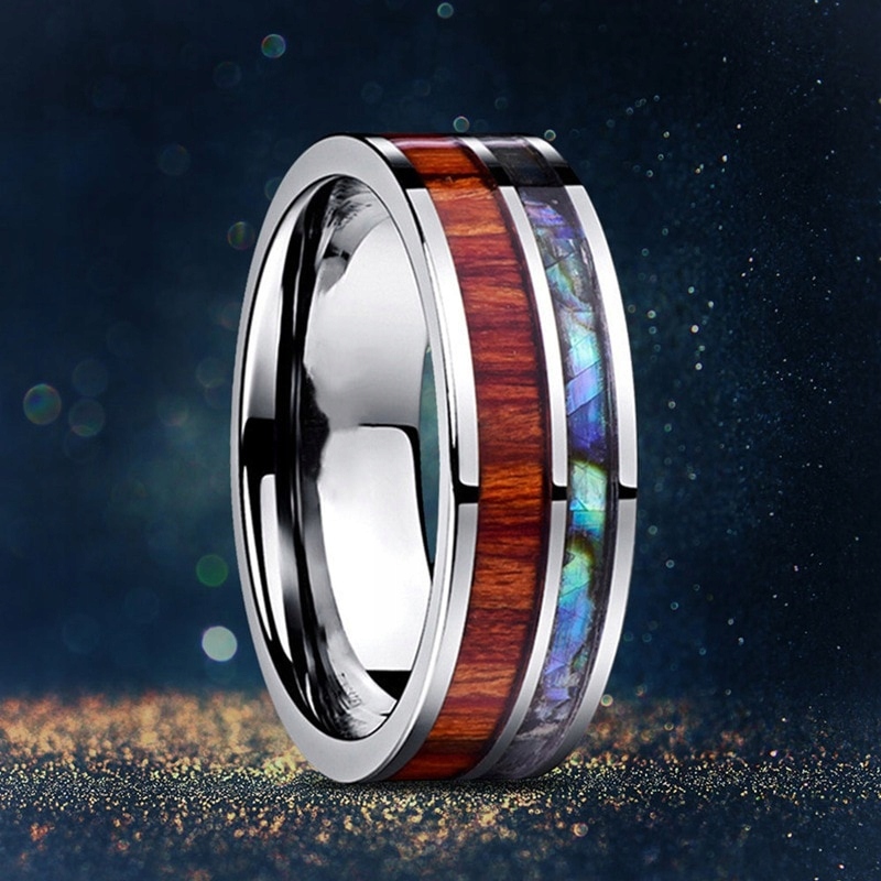 Pierścień Sygnet Obrączka Drewno Stal 316L Abalone Marka Inna marka