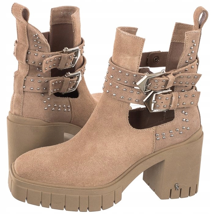 Dámské Kotníkové Boty Semišové na podpatku Carinii Béžové B7916-O17