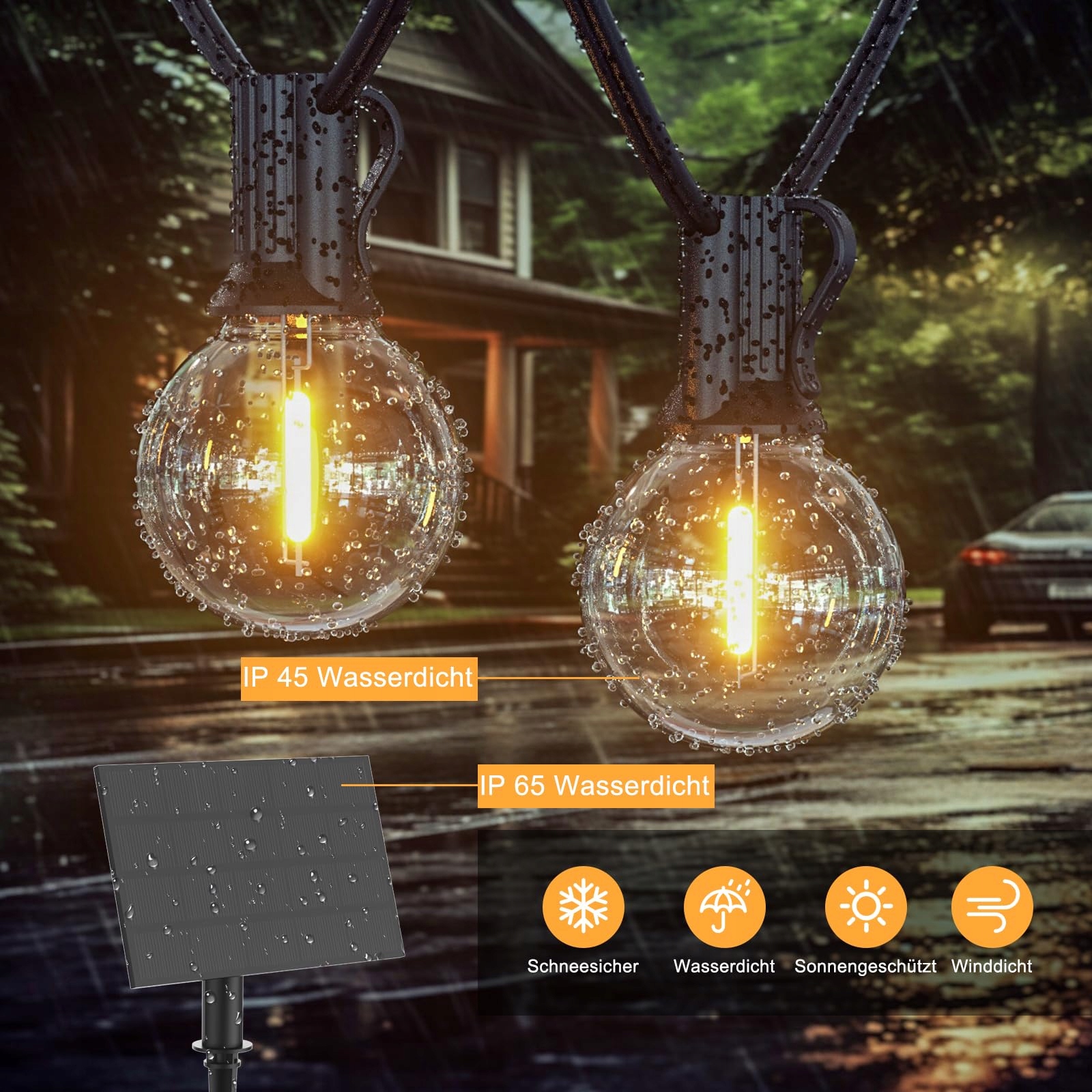 POGESTRAND Girlanda Solarna Zewnętrzna G40 10M USB Solarna 20 Żarówek IP65 — miniatura 7