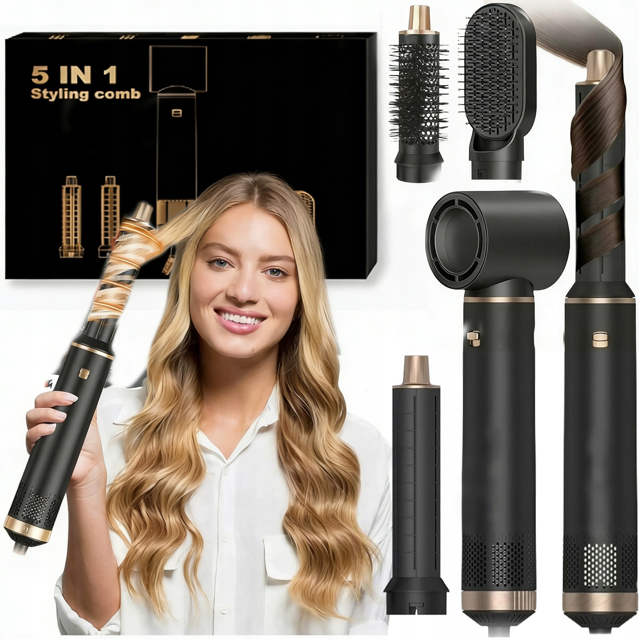 Vysoušeč Vlasů Fén Multifunkční Stylingová Kulma 5V1 1000W